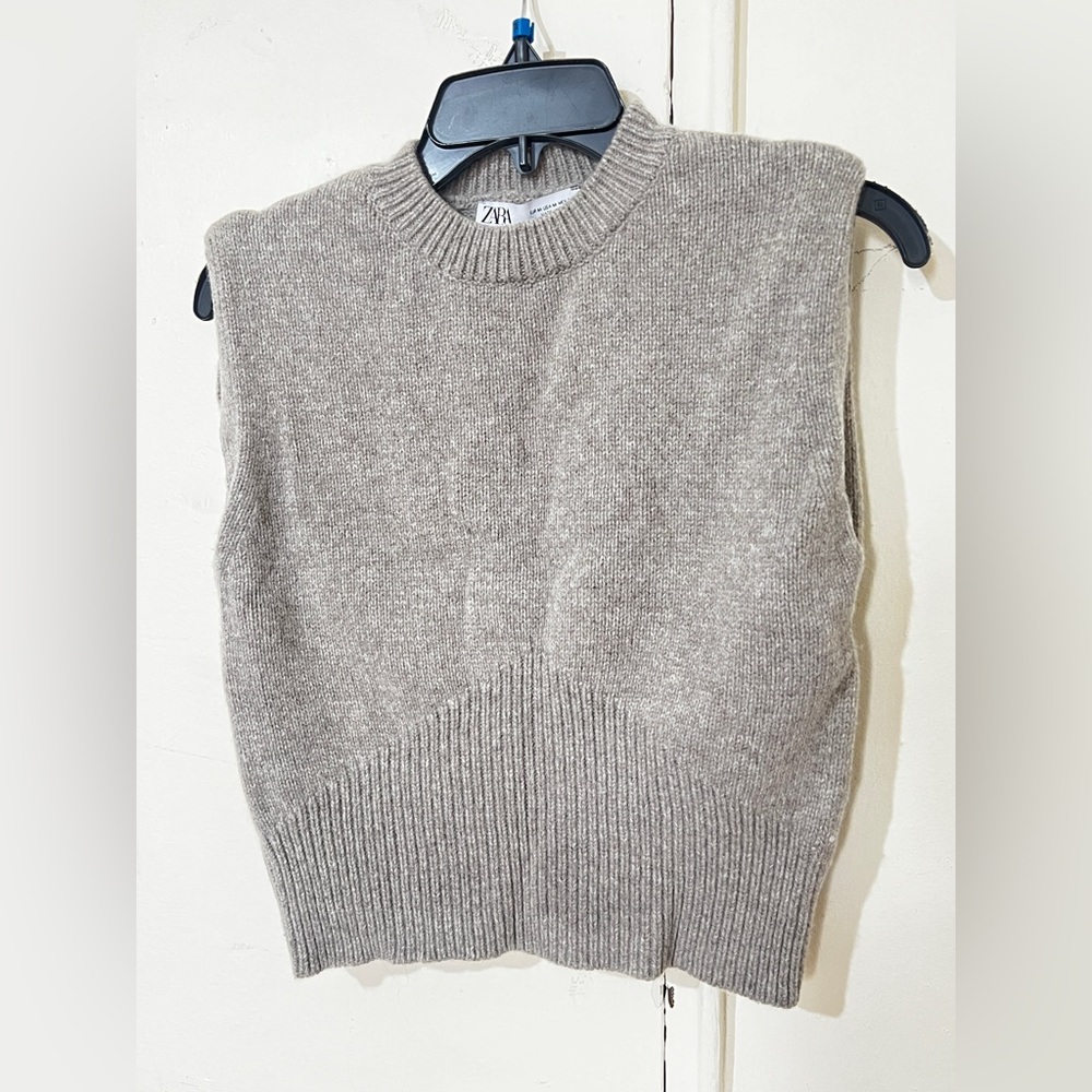 Zara Taupe Ribbed Knit Vest